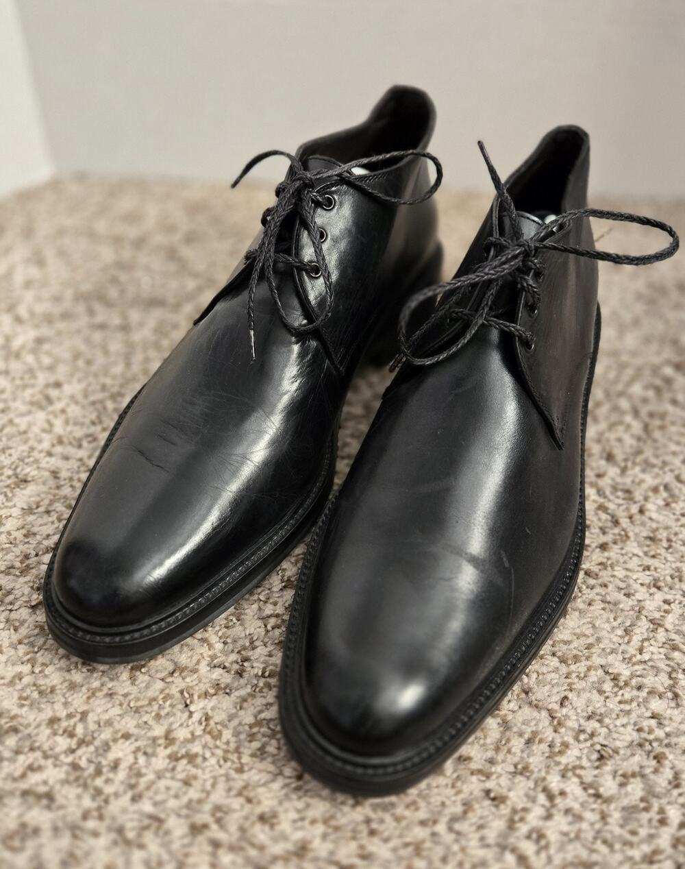 Johnston & Murphy Men’s 12 Black Italian Leather Lace-Up Derby Shoes Cushioned